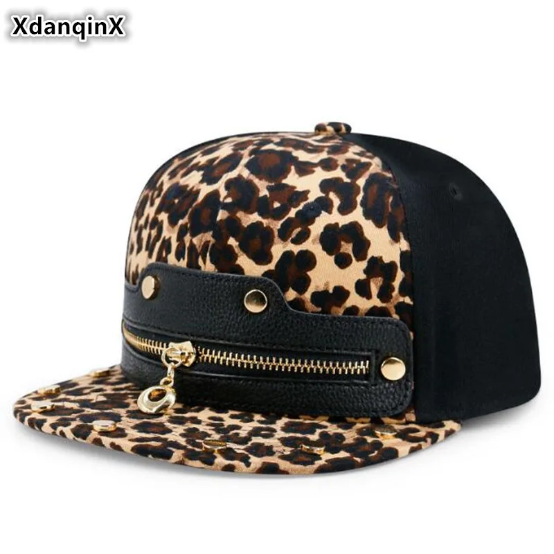 XdanqinX European American Punk Style Hip Hop Cap Men Women Hip Hop Leopard Print Hats Novelty Personality Flat Caps Couple Hat