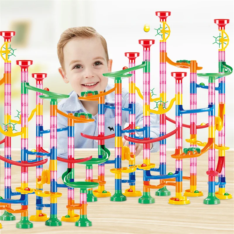 109 Pcs Diy Doolhof Ballen Track Bouwstenen Speelgoed Voor Kinderen Bouw Marmeren Ras Run Pijplijn Blok Educatief Speelgoed Spel