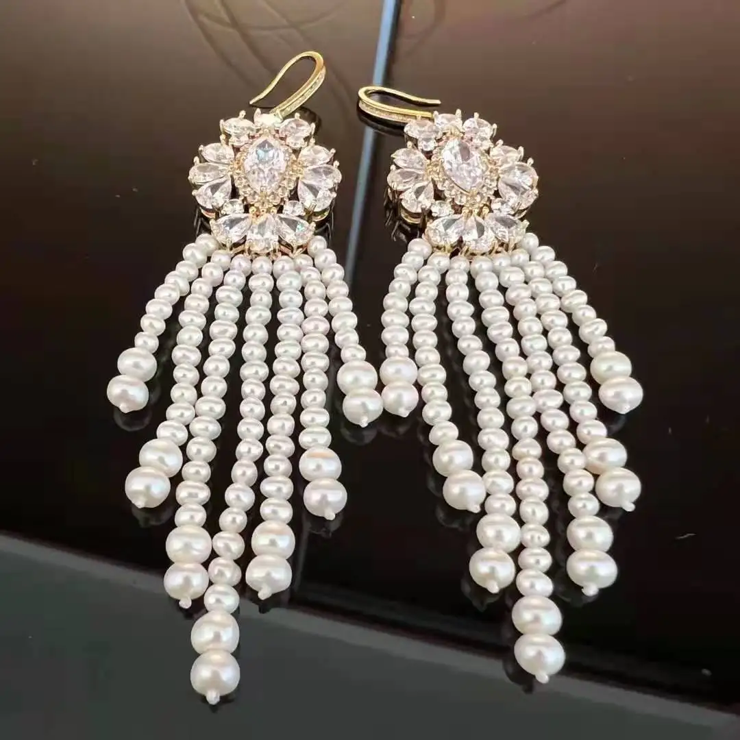 

4.5'' 3-4MM Natural White Pearl CZ Earrings