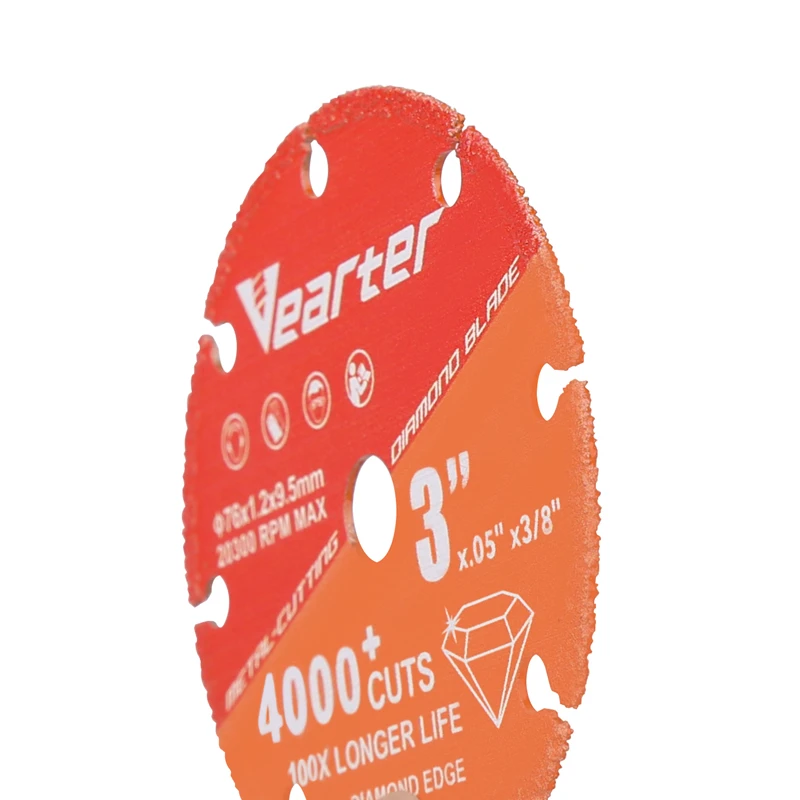 Vearter 76mmX9.5mm Vacuum Brazed Diamond Cutting Disc 3\'\'X3/8\'\'  Wheel Saw Blade For Metal Rebar Cast Iron and Stainless Steel