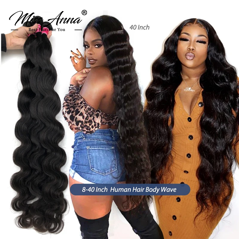 

Missanna Body Wave Bundles Human Hair Brazilian Weaving Natural Black 3 4 Bundles Deal 38 40 Inch Raw Hair Extensions