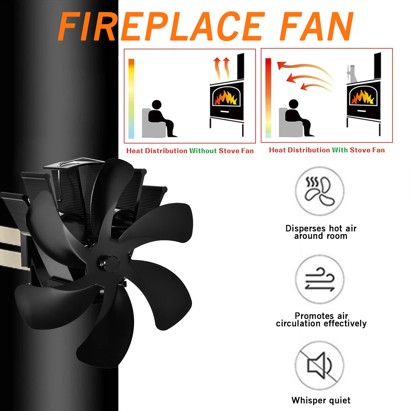 Fireplace Fan 6 Blade Wood Stove Fan Silent Heat Power Eco Fan For Log Burner Wood-burning Stove Fan Home Indoor Heating Fan