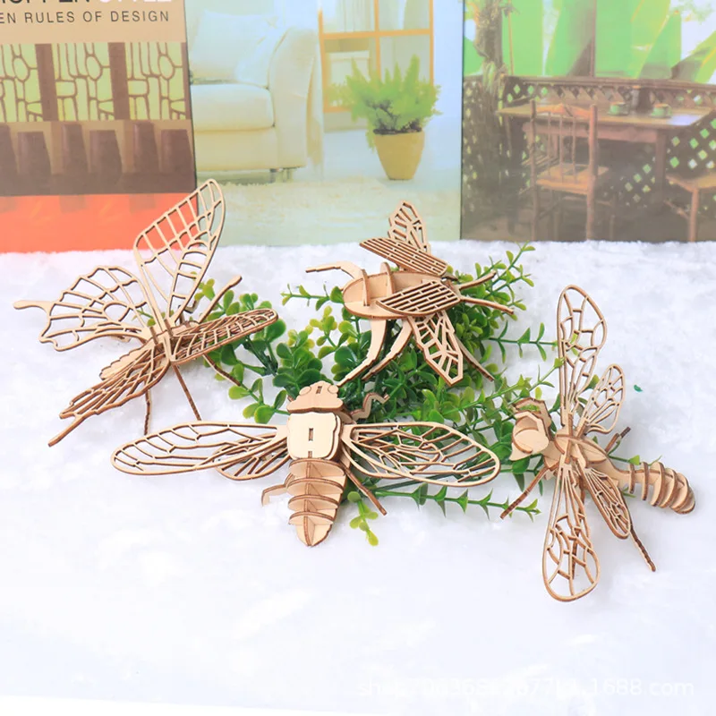 Children's DIY Wooden Puzzle Three-Dimensional 3D Hand Assembled Insect Model Brain Game Toys for Kids Gift