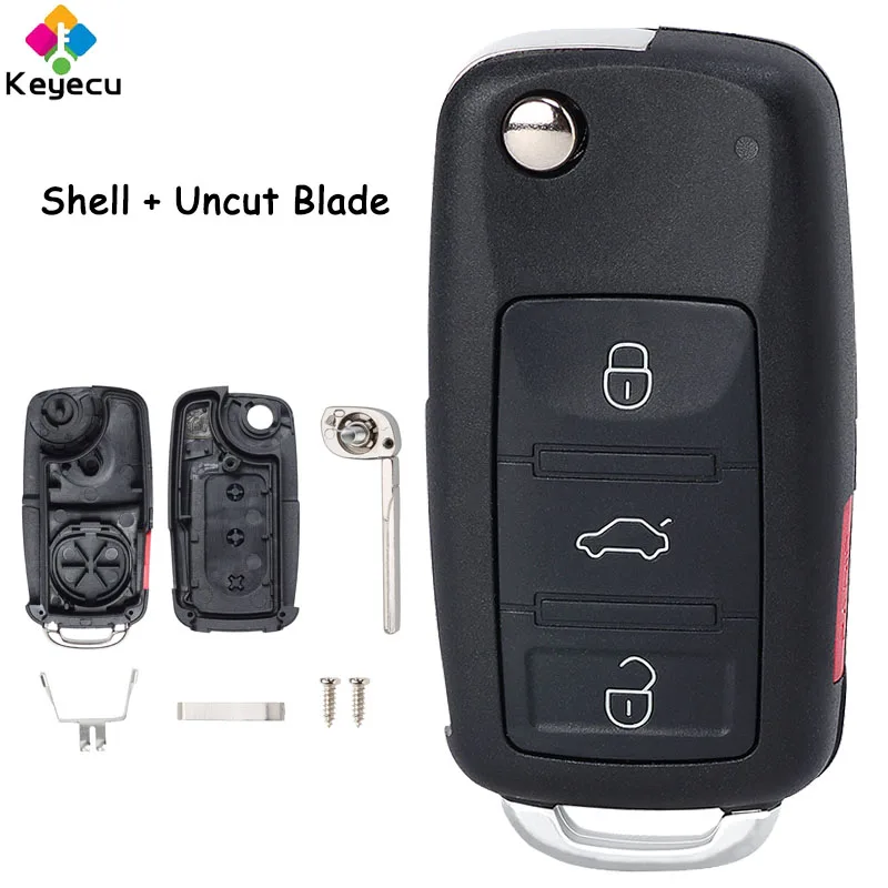 KEYECU Flip Remote Car Key Shell Case With 3+1 4 Buttons Fob for Volkswagen Touareg 2002 2003 2004 2005 2006 2007 2008 2009 2010