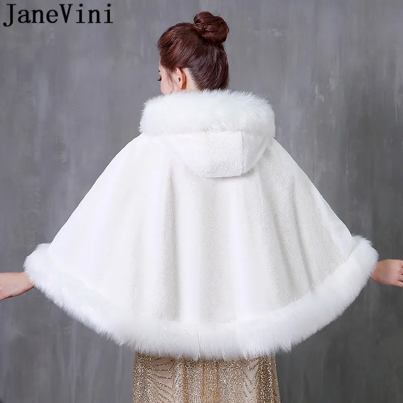 JaneVini-chales de piel sintética para mujer, abrigo cálido para fiesta de noche, capa, Bolero, blanco, Invierno