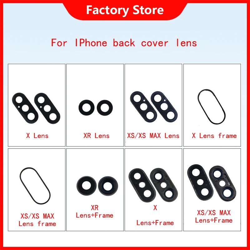 1pcs New Back Rear Camera Lens Glass Cover Ring With Frame For iPhoneX  XR XS Max Rear Cam Frame Seal Bracket Replacement Parts