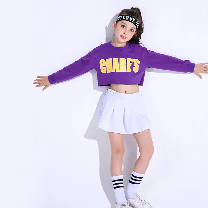 

Girls Hip Hop Mini Skirt Kids Jazz 2 Pcs Set Crop Top Summer Outfit Teenage Children Rap Clothes Costume Streetwear Street Dance