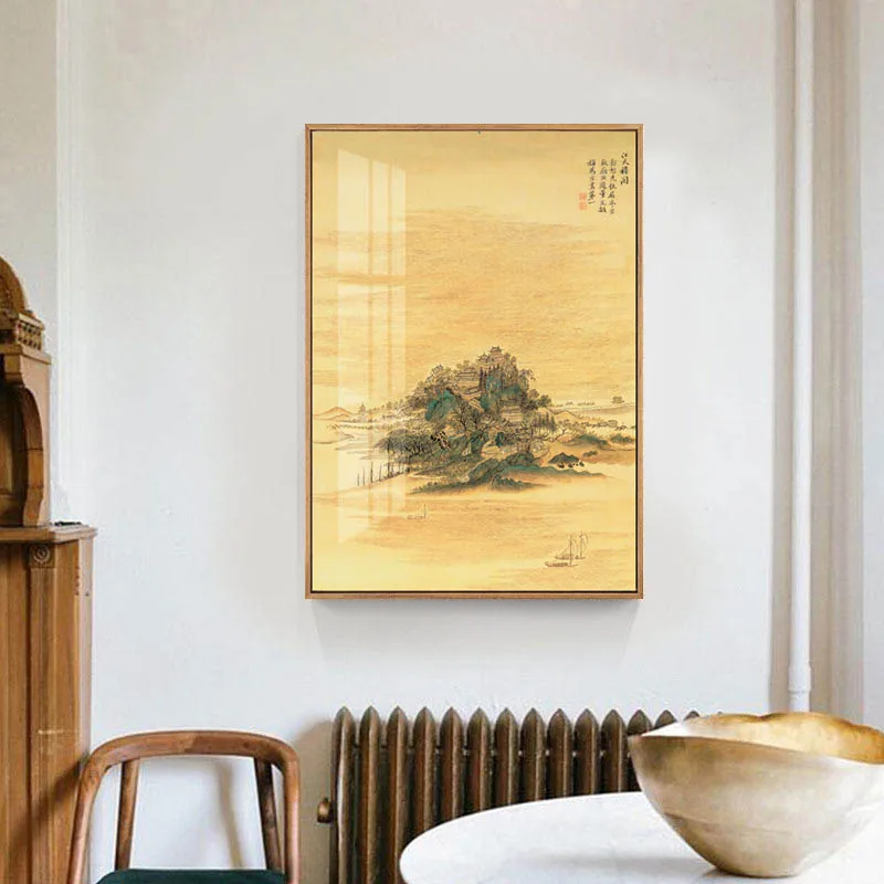 Retro New Chinese Style Ink Landscape Painting Sofa Background Wall Decoration Painting Living Room Office Restaurant