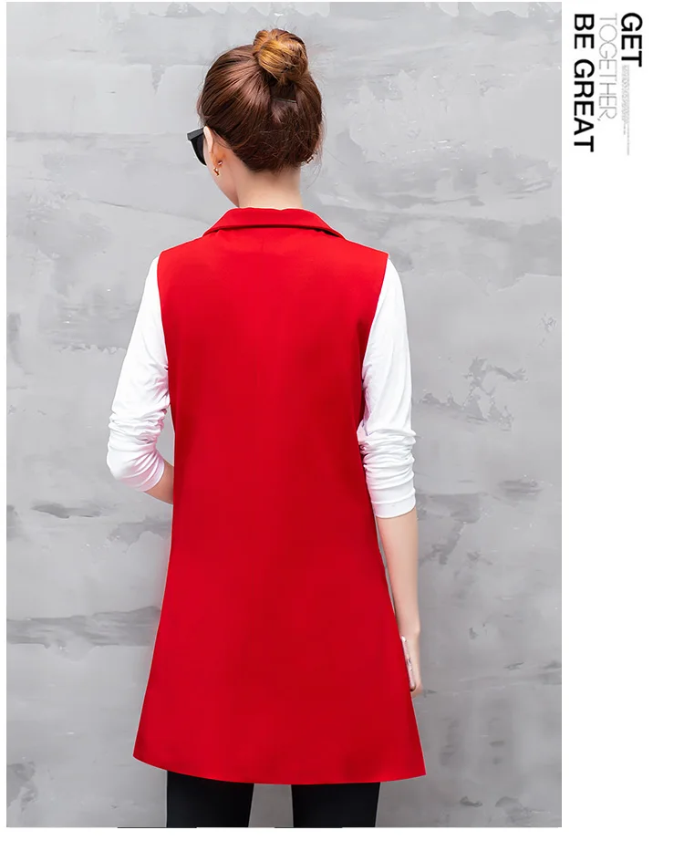 4 Colors Women Long Blazer Vest  Plus Size Sleeveless Jacket