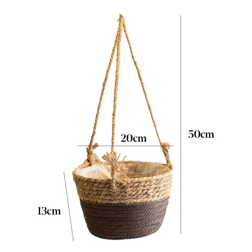 Straw Hanging Planter Basket Indoor Plant Hanging Storage Baskets Hand Knitting Woven Flower Pot Rattan Patio Garden Decoration