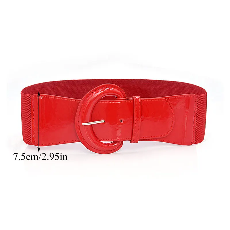 Women Luxury Waist Belts For Dress Pu Patent Leather Elastic Band Waist Belt Solid Black Red White Wide High Quality Waistband