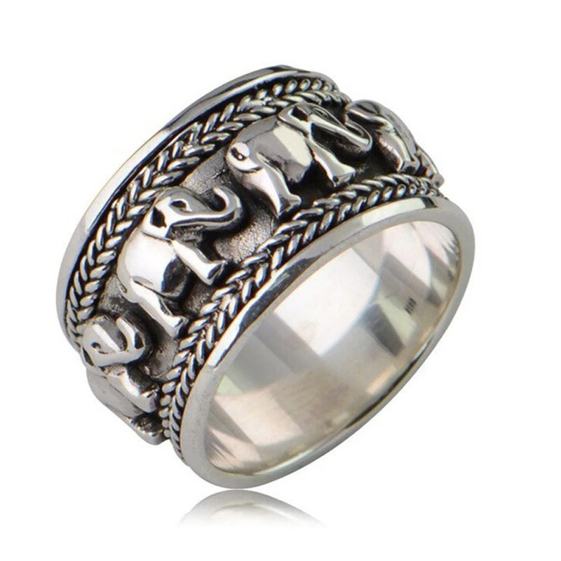 Vintage Sliver Plated Ring For Women Men Classic Punk Elephant Ring Fashion Female Party Gifts Jewelry