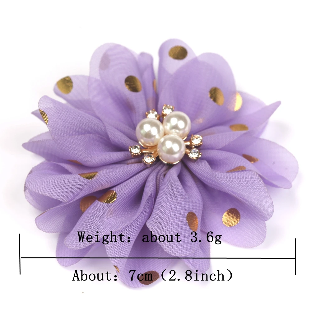 12PCS 2.8inch Smoot Chiffon Flower Rhinestone Cluster No Hair clips  Hair Accessories for Girls Hair Bows Baby Kids Accessories