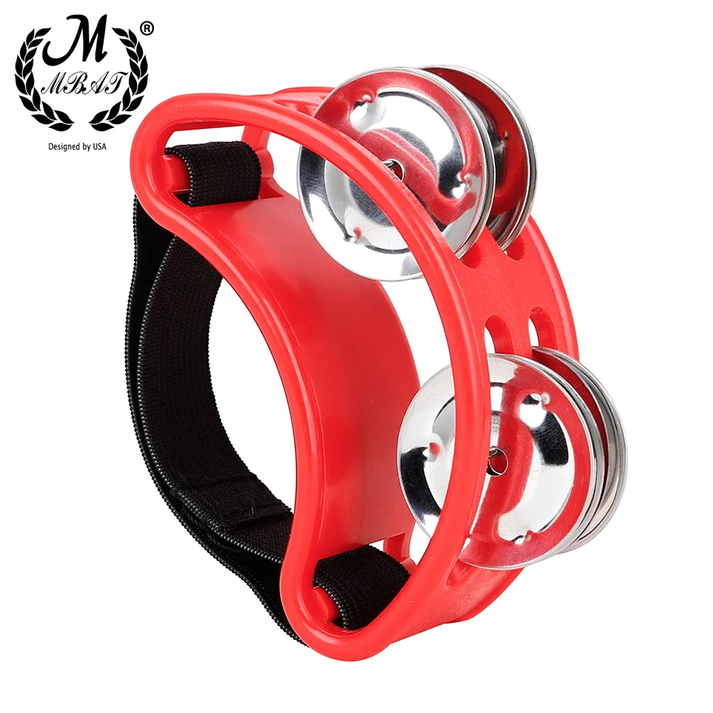M MBAT Foot Tambourine Metal Jingle Bell Portable Percussion Instrument Box Drum Companion Musical Toys Rainbow colors cymbals