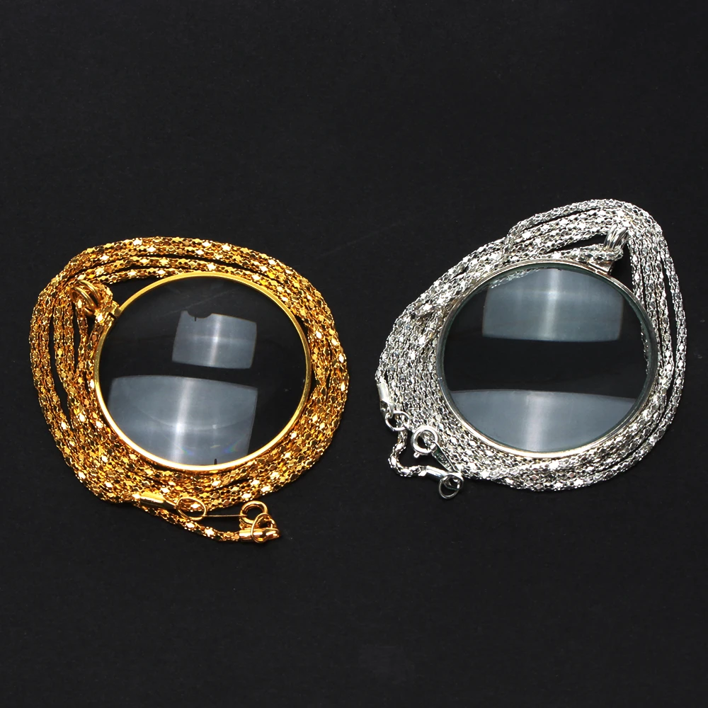 Magnifying Glass Pendant Necklace for Women Gold Silver Plated Chain Reading Magnifier Necklace for Elderly and Daily Use