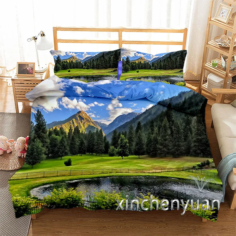 Natural Landscape 3D Printed Duvet Cover Set Twin Full Queen King Size Bedding Set Bed Linens Bedclothes for Young K34