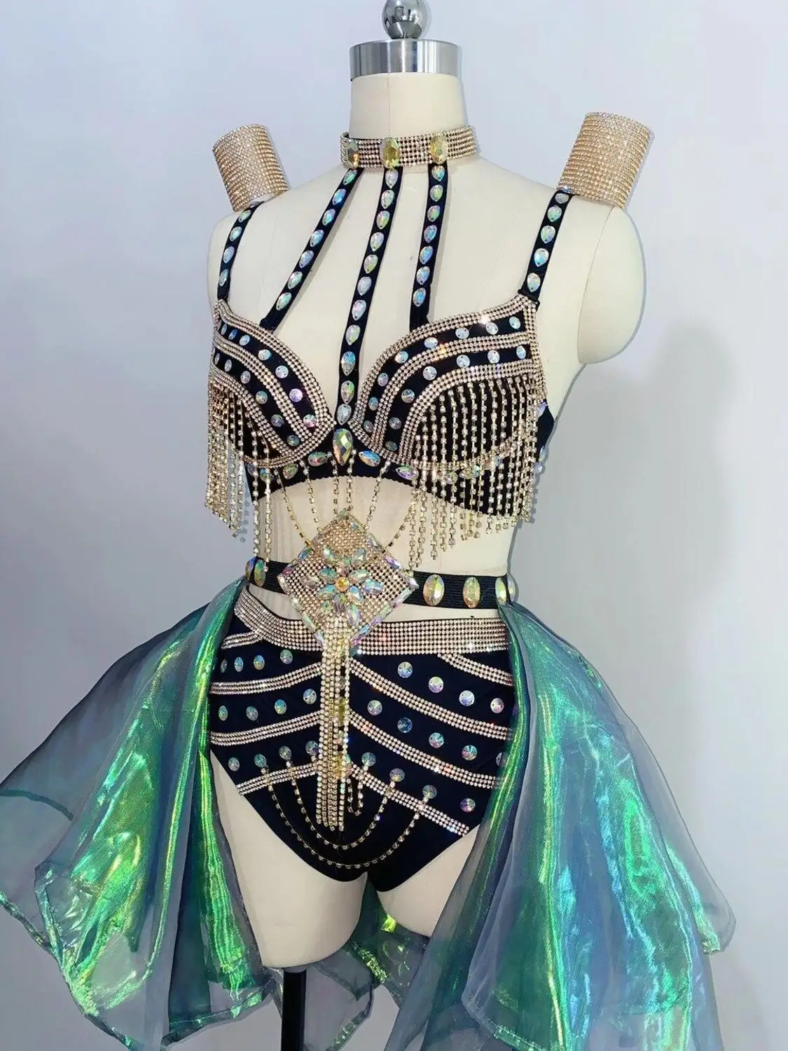 바 나이트클럽 섹시 무대 공연 의상 여성 DJ 가수 고고 댄스팀 페스티벌 파티 레이브 의상 라인스톤 비키니 세트