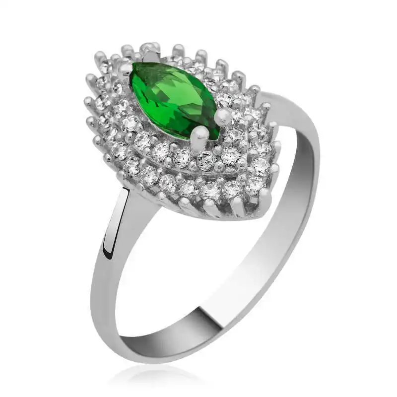 ​Silver Green Shuttle Women's Ring Zircon Stone 925 Sterling Jewelry Wedding Party Birthday Gift - Box - Ladies - Fashion - Botiva - Size - Turkish - Patterned Embroidered