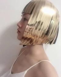 Cosplay Cleopatra metallic wig hairdress in chrome or gold egyptian goddess wig bob hairpiece bobcut headpiece