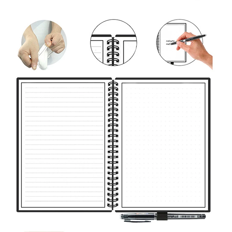 A4/A6 Size Smart Reusable Erasable Notebook Microwave Wave Cloud Erase Notepad Note Pad Lined With Pen Save Paper