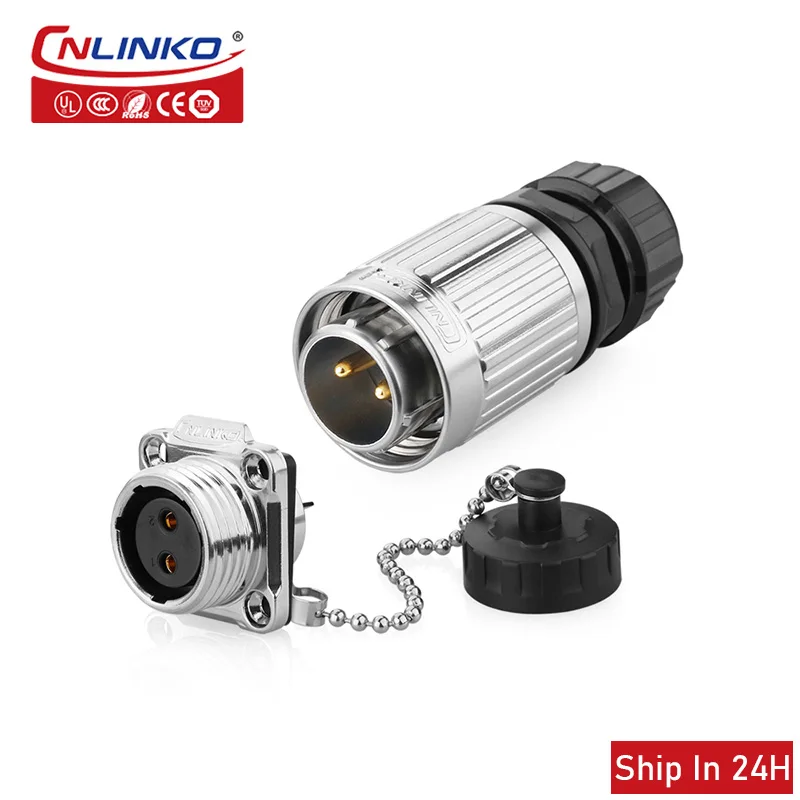 Cnlinko YW20 2pin Metal IP67 Waterproof Plug Socket Electrical Power Connector for LED Display Screen Audio Radio Video