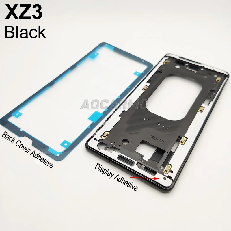 For Sony Xperia XZ3 H8416 H9436 H9493 Middle Frame Chassis Bezel Bracket Panel Metal Plate With Dust Plug Front Back Adhesive