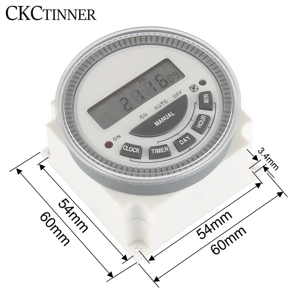 220V Timer Switch7 Days Weekly Programmable Digital Timer LCD 1.6 Inch Lighting Switch Inside Battery with Dustproof Cover