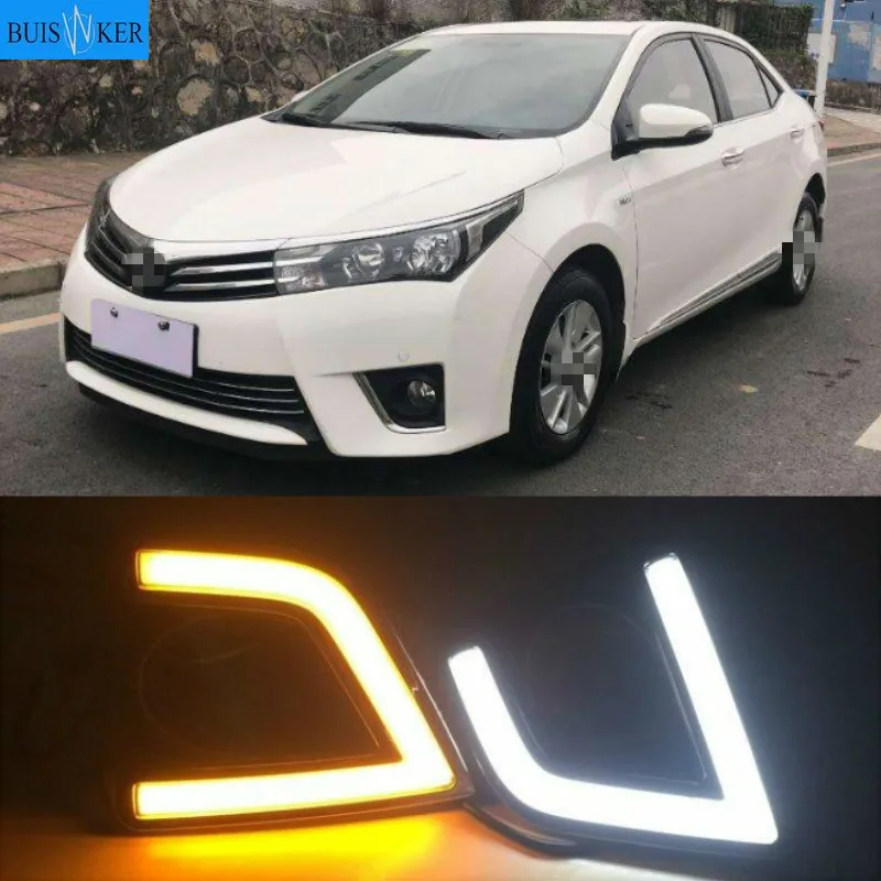 

1 комплект drl для Защитные чехлы для сидений, сшитые специально для Toyota Corolla 2014 2015 2016 светодиодный DRL Габаритные огни с желтым сигнал поворота; Темно-синие