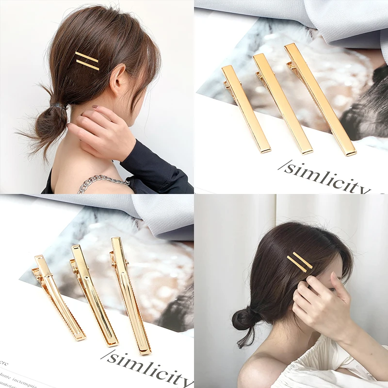 DIY Trendy Hair Clips Accessories Set Gold Color Silver Color Metal Hairpin Kid Safe Duckbill Barrette Women Girl Alligator Clip