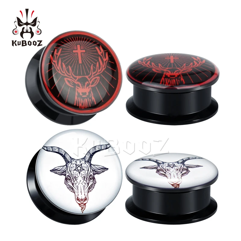 KUBOOZ Popular Red Deer Sheep Head Acrylic Ear Gauges Body Jewelry Piercing Ear Plugs Tunnels Fashion Earring For Gift 6-30mm