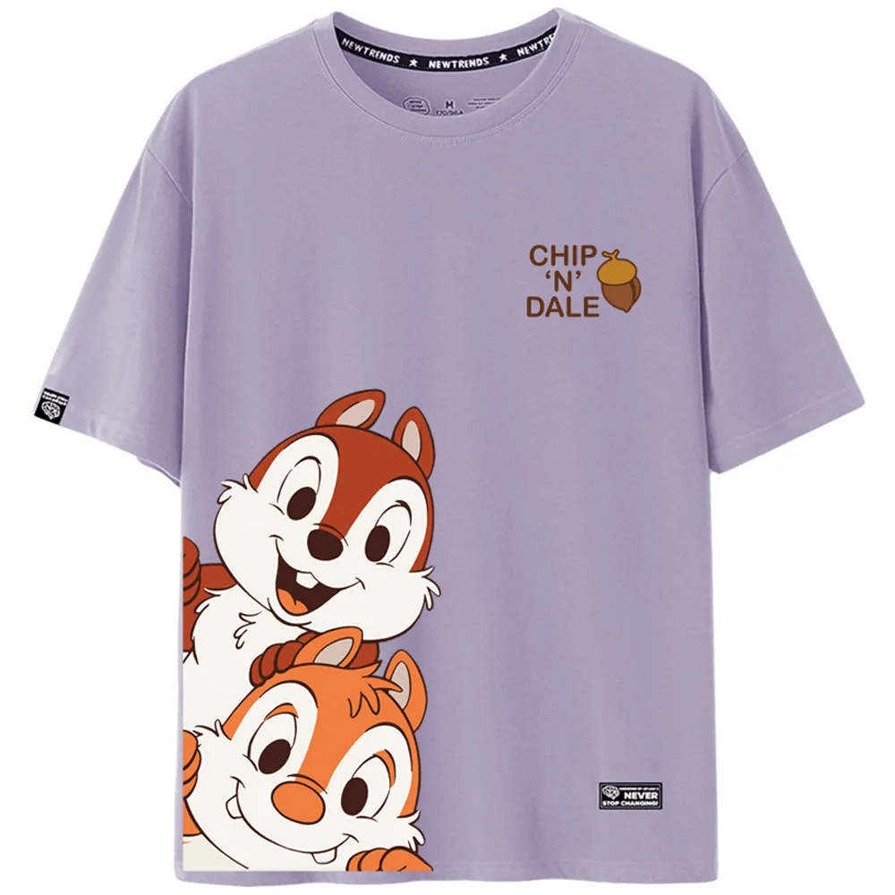 Disney Cute Chip Dale Chipmunk Cartoon Print Women T-Shirt O-Neck Pullover Short Sleeve Casual Streetwear Loose Tee Top 8 Colors