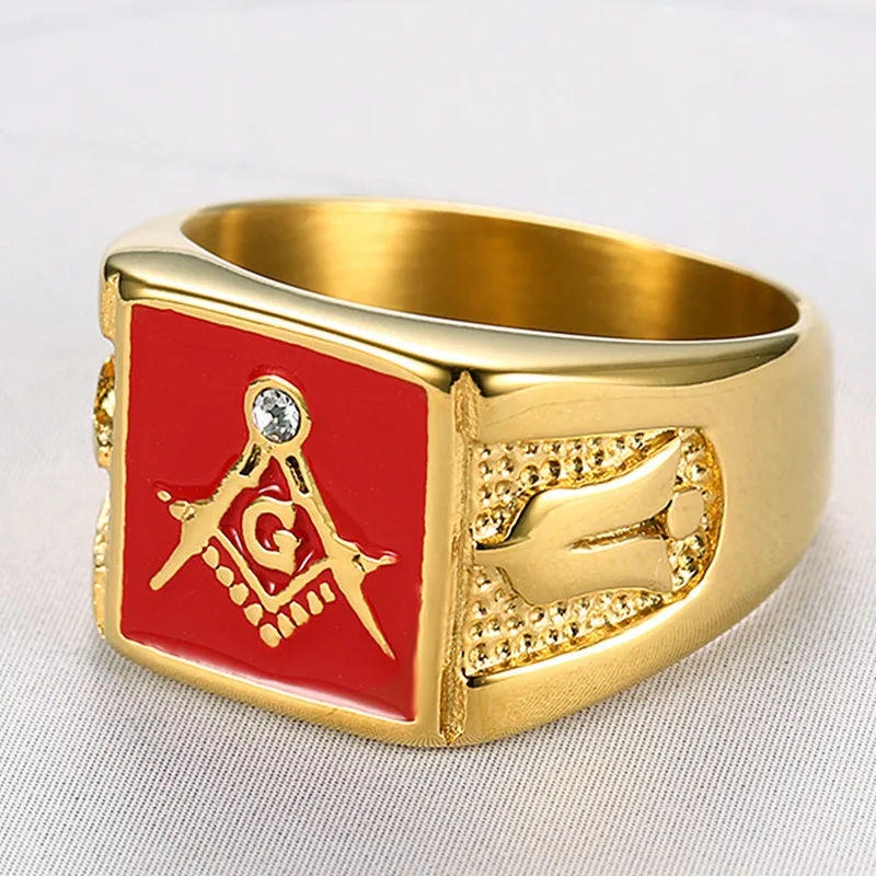 Hot sale epoxy Gold color Retro Master Mason Masonic Rings Stainless Steel Freemason Ring Male Fashion Jewelry R814G