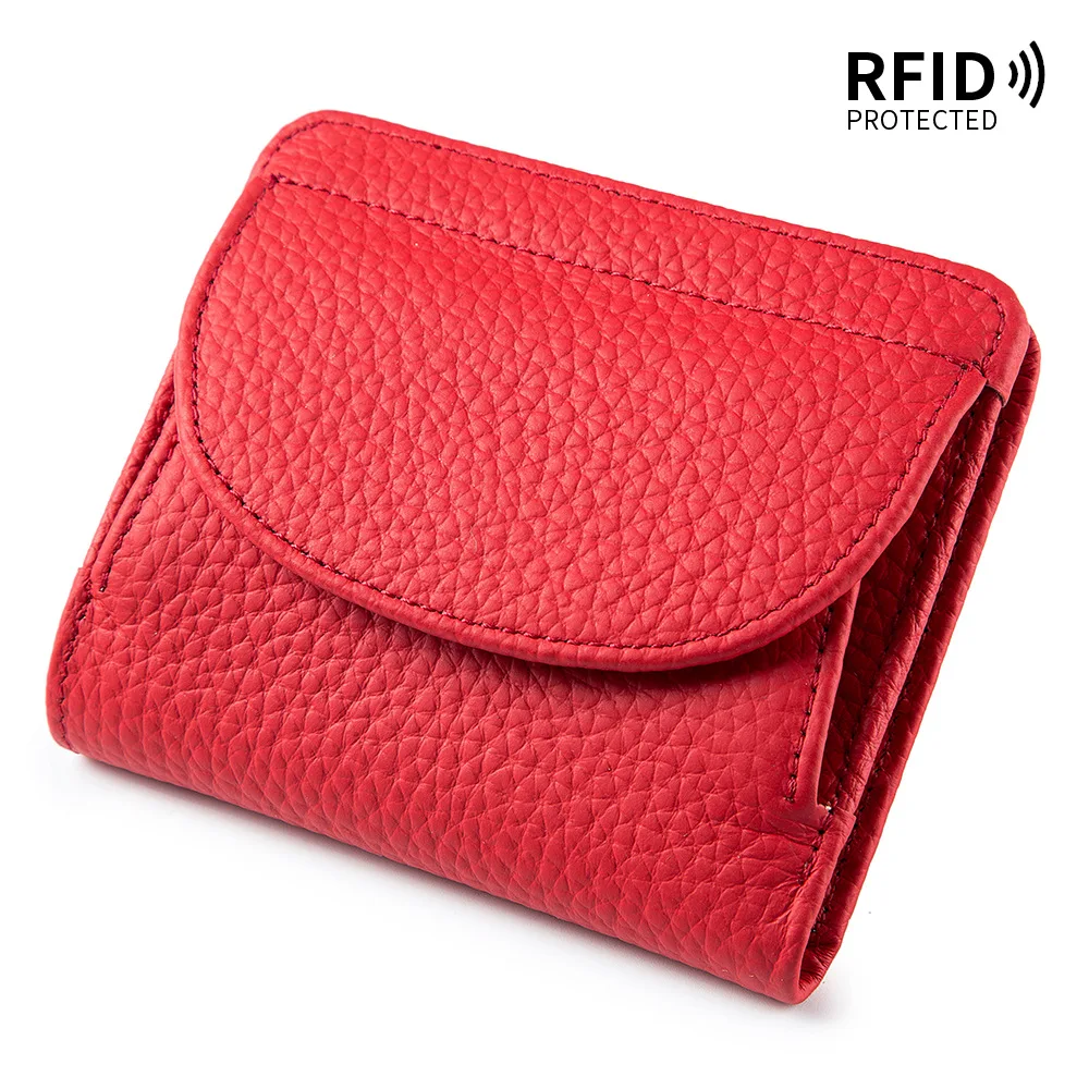 Cartera de mano de piel auténtica para mujer, monedero pequeño y corto, cartera suave con tarjetero, de diseñador de marca