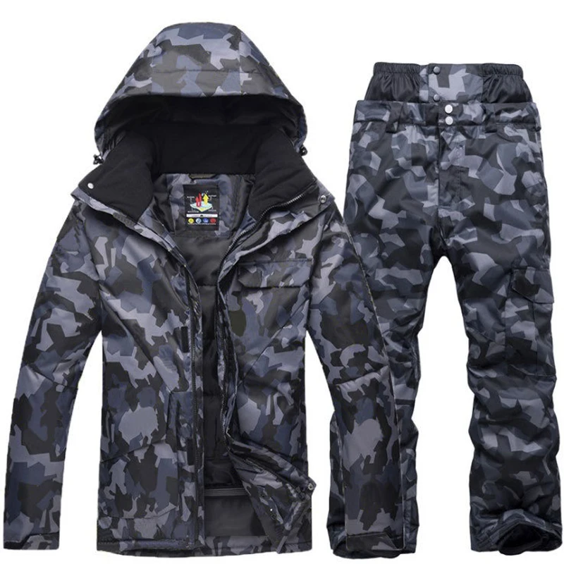 Ropa de nieve de camuflaje para hombres, conjuntos de traje de esquí, traje de snowboard, 10K impermeable, ropa de hielo cálida, chaquetas y