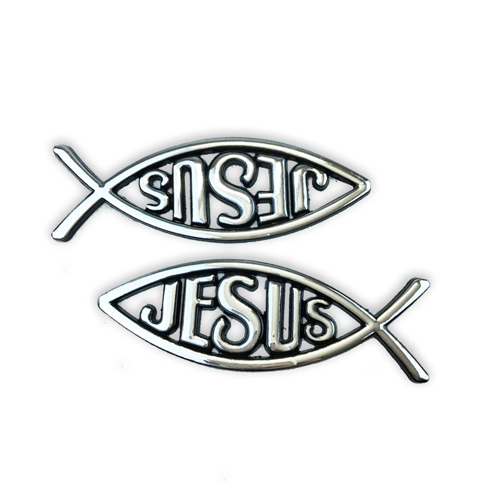 1PC JESUS Fish Christian Crafts Car Sticker Metal Tungsten Sliver Emblem Fender Side Tailgate 3D Badge Decal Auto Accessories