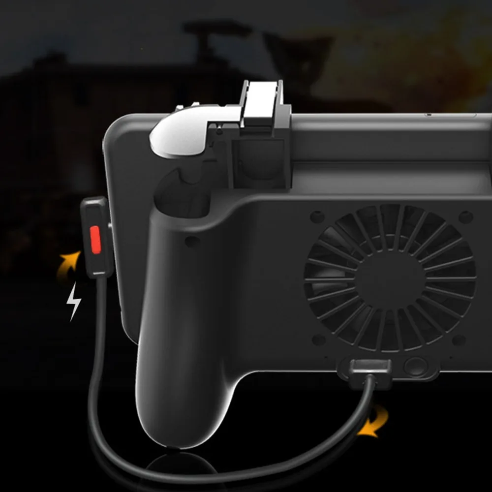 هاتف محمول قابل لإعادة الشحن غمبد برودة مع مروحة لعبة قبضة المقود الزناد تحكم L1R1 النار زر ل PUBG لعبة التبريد