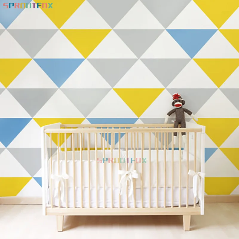 Big Triangles Wall Sticker Vinyl DIY Wall Stickers Removable Wallpaper Home Decor Gold Triangles Nursery Baby Room Decoration