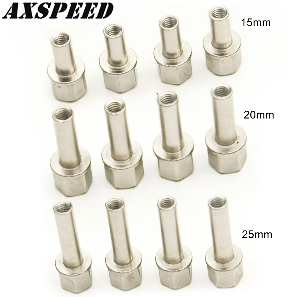 AXSPEED 4PCS 12mm Hex Wheel Hub Drive Adaptor Extension Column Metal Nut 15/20/25mm for 1/10 RC Crawler Axial SCX10 TRX4