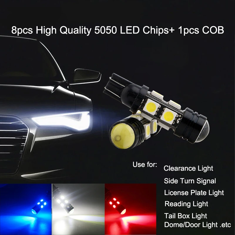 

Сверхъяркие светодиодные лампы T10 5050 8SMD, 4 шт./лот, 1 шт., COB для автомобильного номерного знака, лампы для чтения, 12 В