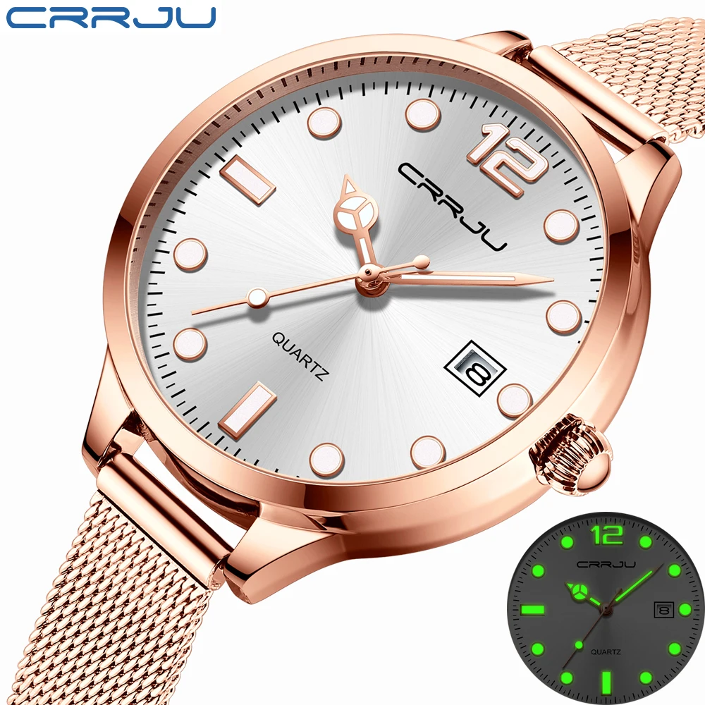 

CRRJU 2021 Ladies Wrist Watches Dress Gold Watch Women Crystal Diamond Watches Stainless Steel Silver Clock Women Montre Femme