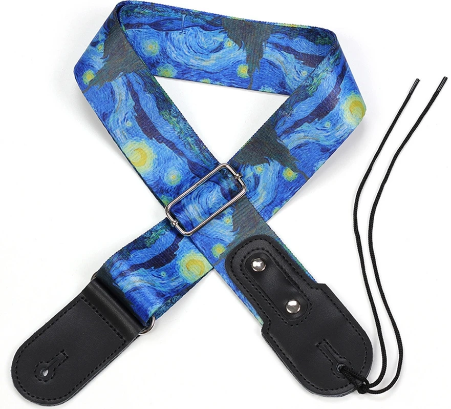 Guitar Strap Widen Thicken Folk-Custom Eletric Acoustic Guitarra Ukulele Bass Accessories Parts Blue The Starry Night