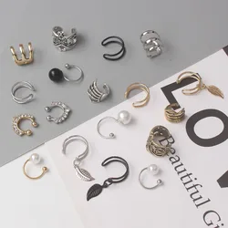 Metal Clip Earrings Punk Personality Ear Cuff for Women Skeleton Claw Ear Clips On Imitation Pearl Ear Clips without Piercings