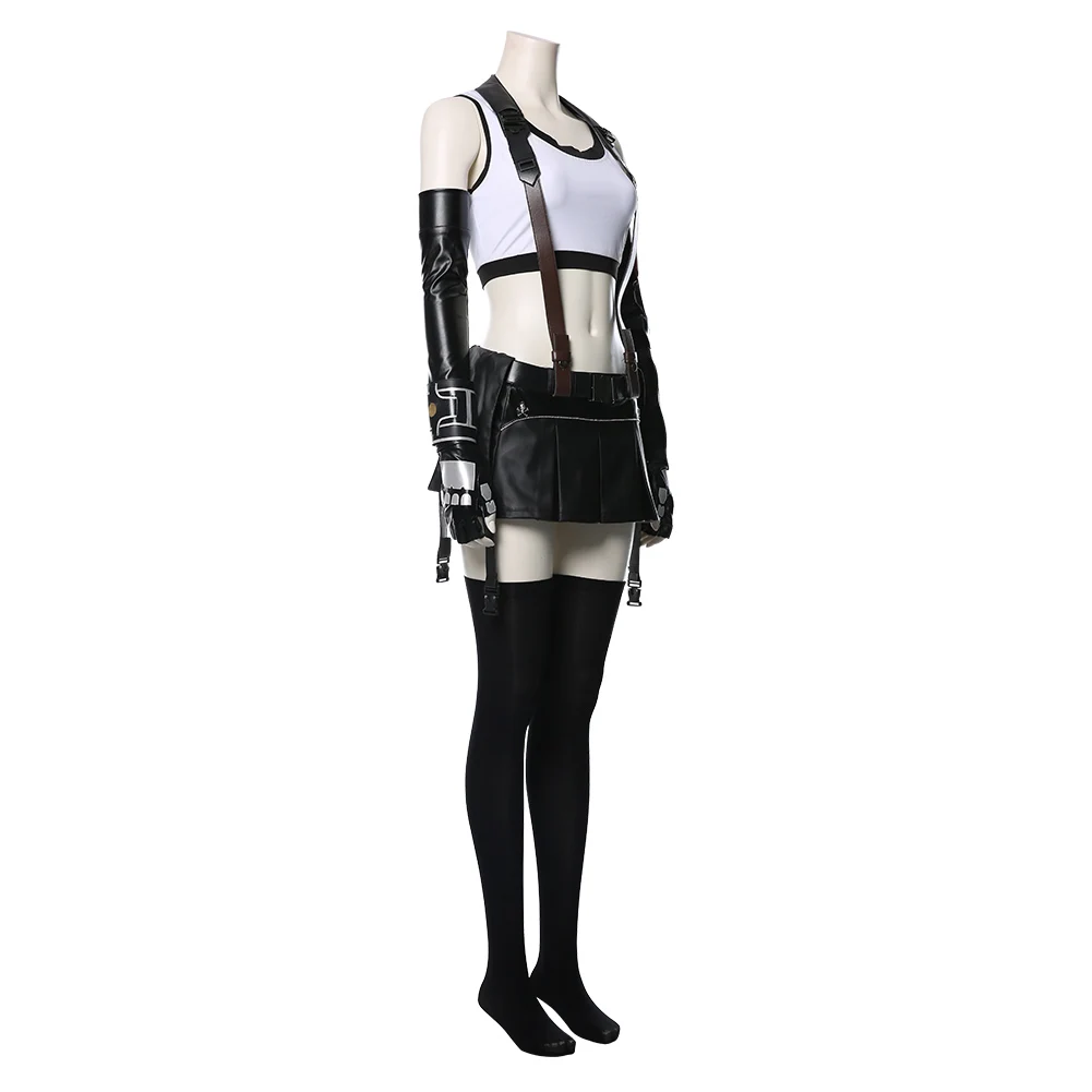 Tifa Lockhart Costume Cosplay Fantasy VII scarpe da donna stivali parrucca abiti gilet sportivo gonna abiti Halloween Carnival Suit