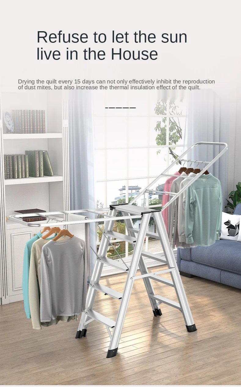 Tendedero de escalera de aleación de aluminio, taburete plegable multifuncional de doble uso para el hogar, con espiga, colcha gruesa
