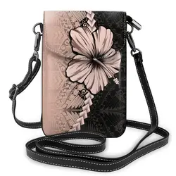 NOISYDESIGNS Small PU Leather Crossbody Bags Women Hibiscus With Polynesian Trend Phone Bag Women's Shoulder Handbags Flap Purse