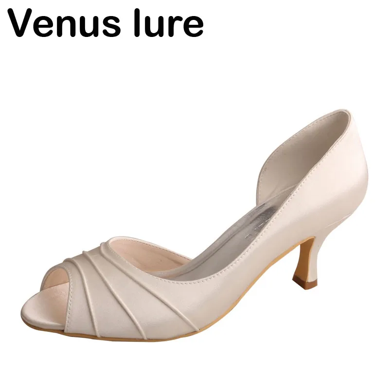 

Venus lure Peep Toe Heels for Women 6.5CM Satin Shoes for Bride Ivory