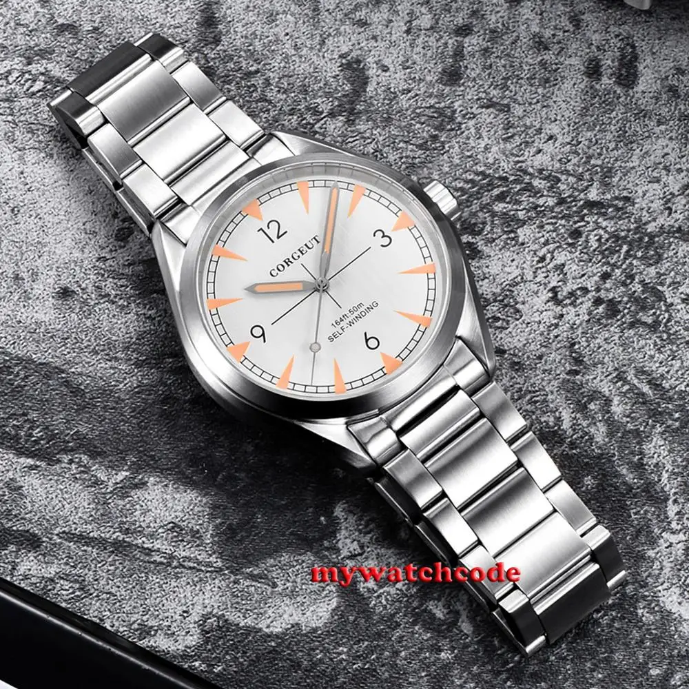 Luxury Top Corgeut 41มม.สีขาว Dial ชายนาฬิกา Miyota 8215 NH35A อัตโนมัติ Mechanical Sapphire Glass นาฬิกาข้อมือ