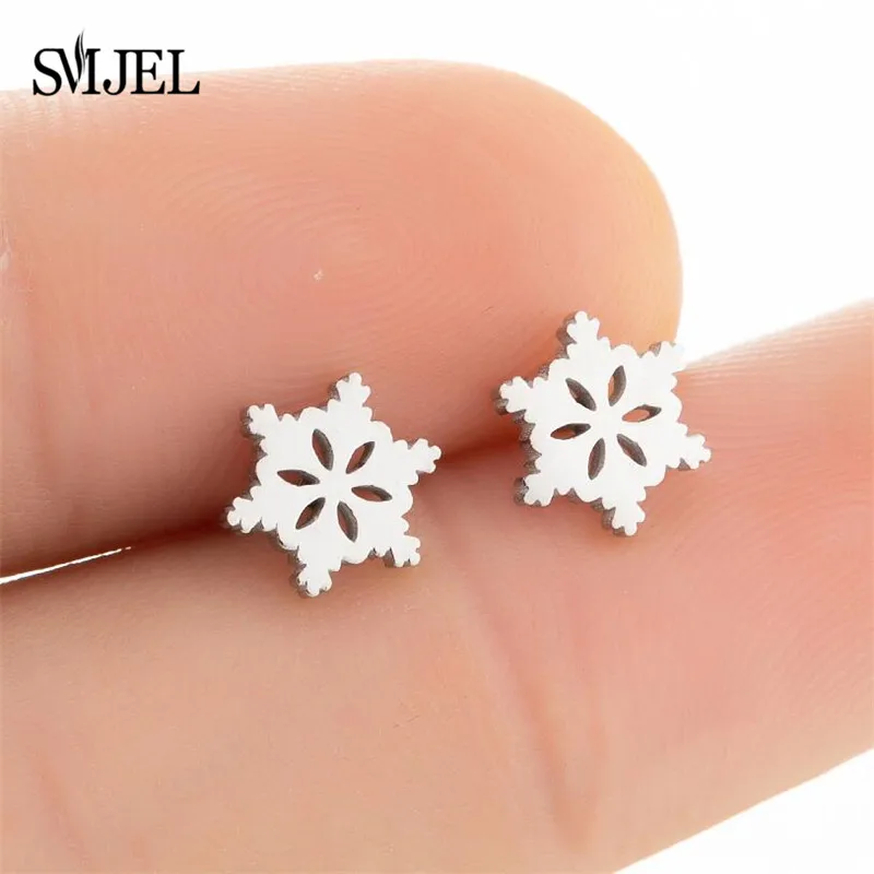 SMJEL Fashion Minimalist Christmas Snowflake Stud Earrings for Women Femme Geometric Snowflake Deer Earrings Piercing Best Gifts