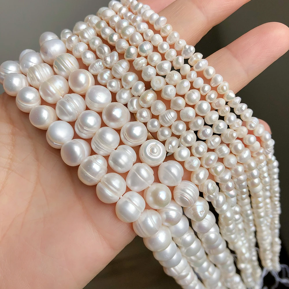 Natürliche weiße Süßwasserperlen, unregelmäßige runde Zuchtperlen für DIY-Armbänder, handgefertigte Accessoires für Frauen, 15 Zoll. – Detail 3