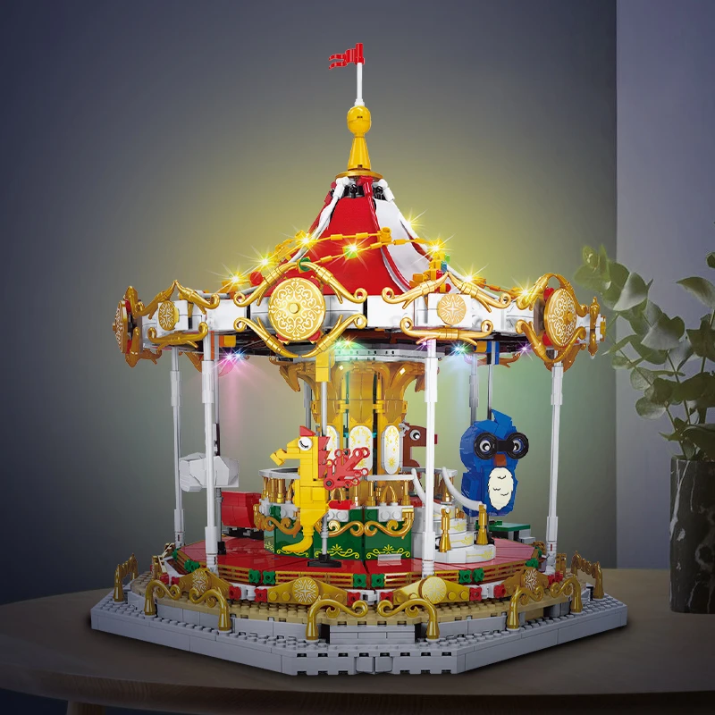 The Amusement Park Style Series high-tech Motor Building Blocks Carousel Model With Figures Bricks Toys for Child's Gift